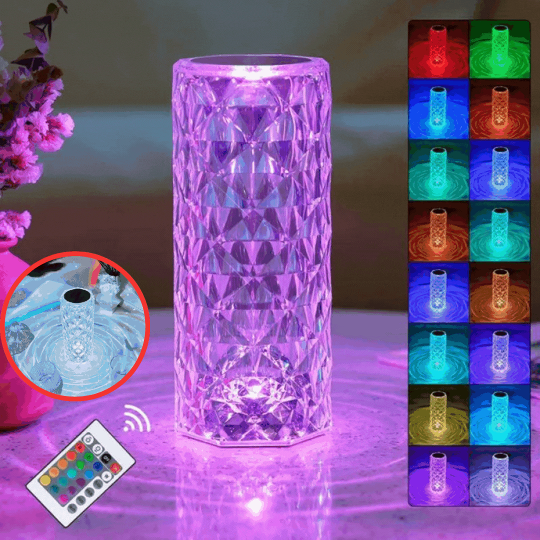 Lampe cristal 16 couleurs avec commande tactile et télécommande.