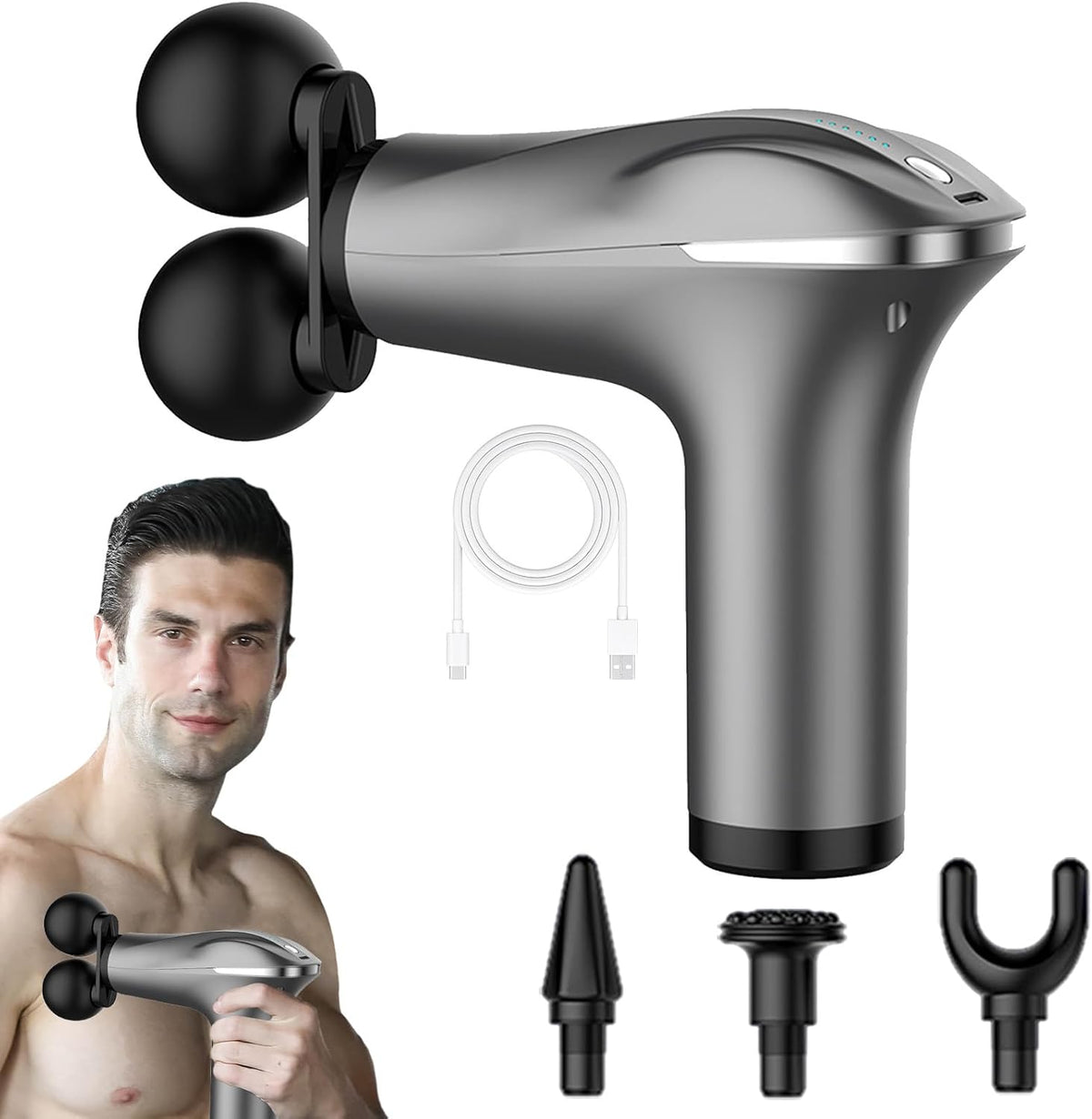 Pistolet de Massage Musculaire Double Tête avec Accessoires