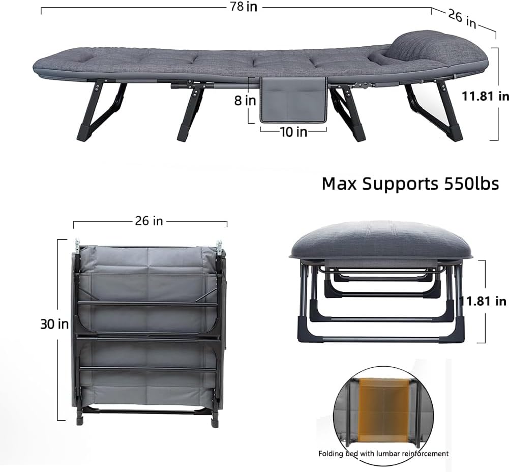 Lit pliant portable réglable (190*60cm)