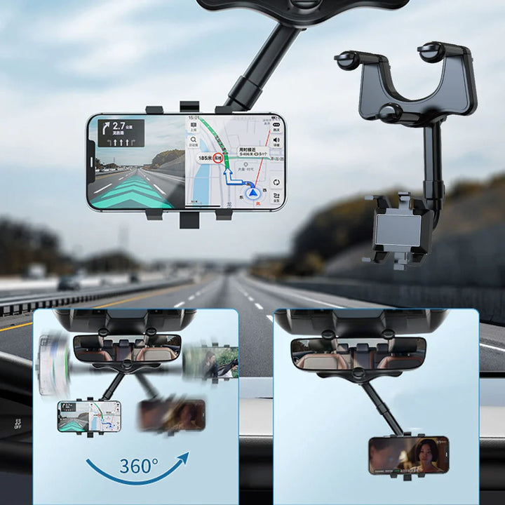 Support de téléphone multifonction rotatif à 360 degrés pour rétroviseur de voiture