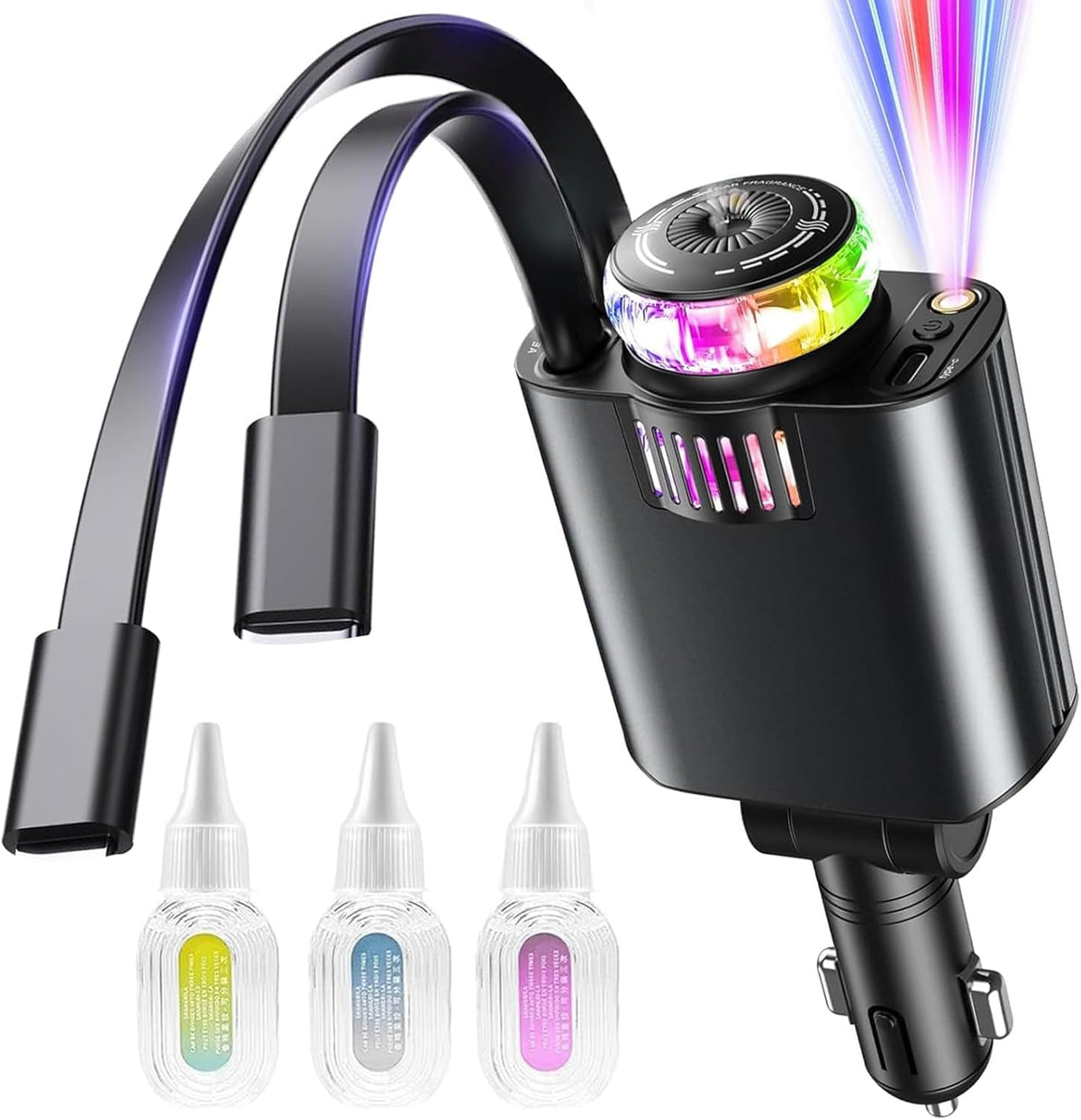 Chargeur de voiture rétractable 5 en 1 avec  Diffuseur intégré