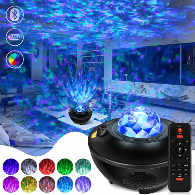 Lampe Galaxy Projecteur LED avec Haut-Parleur Bluetooth et Télécommande