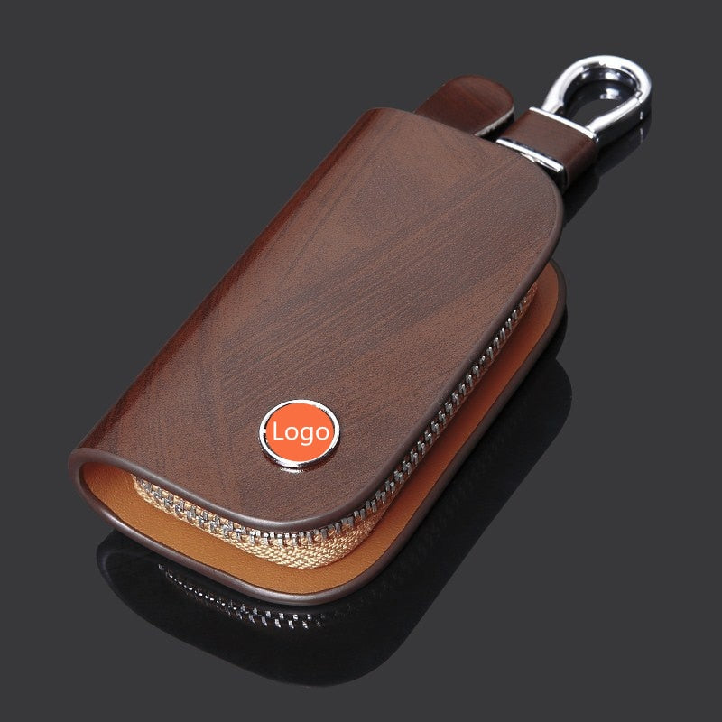Porte-clés de voiture en cuir grainé de bois