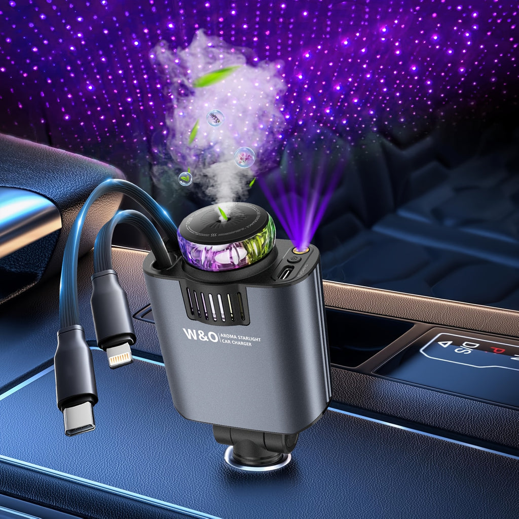 Chargeur de voiture rétractable 5 en 1 avec  Diffuseur intégré