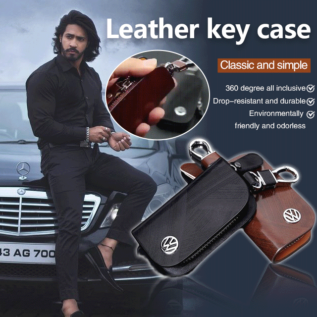 Porte-clés de voiture en cuir grainé de bois