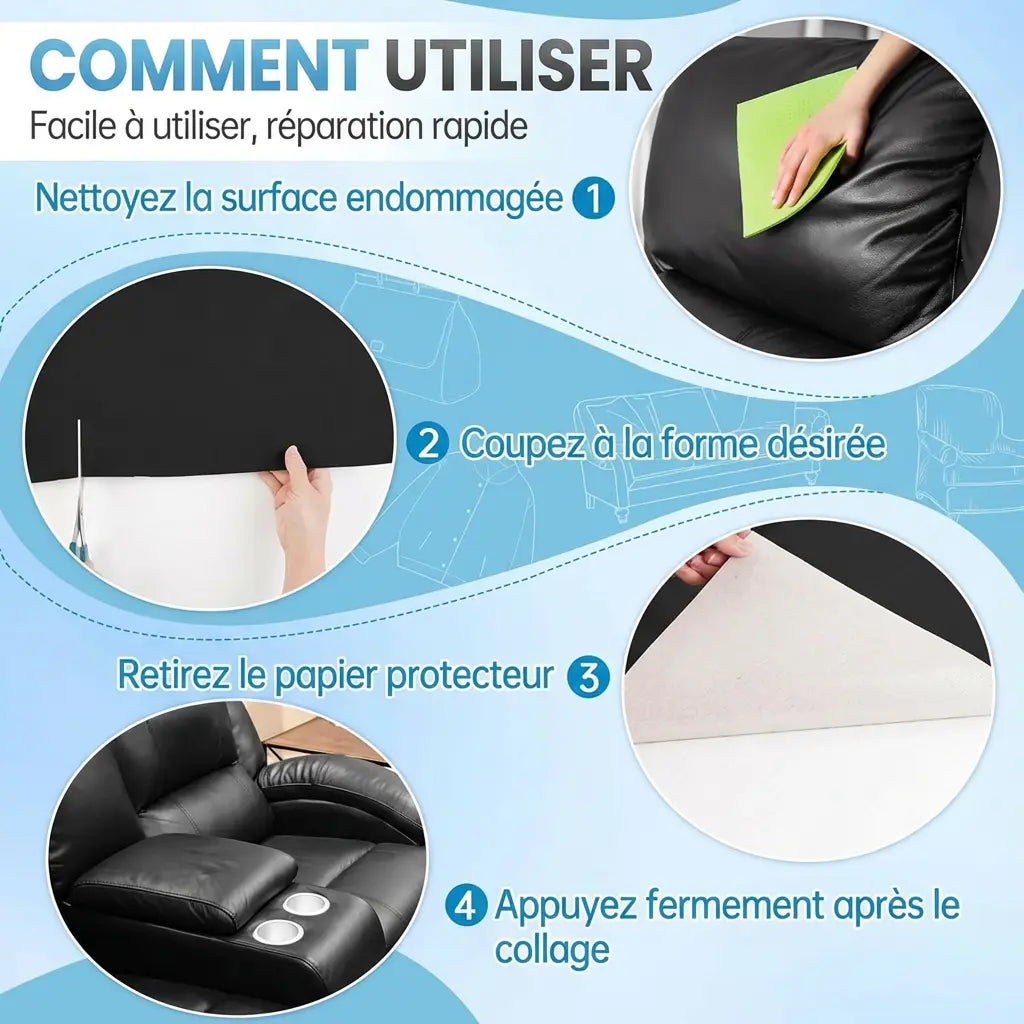 Kit de réparation de cuir avec patchs et ruban adhésif