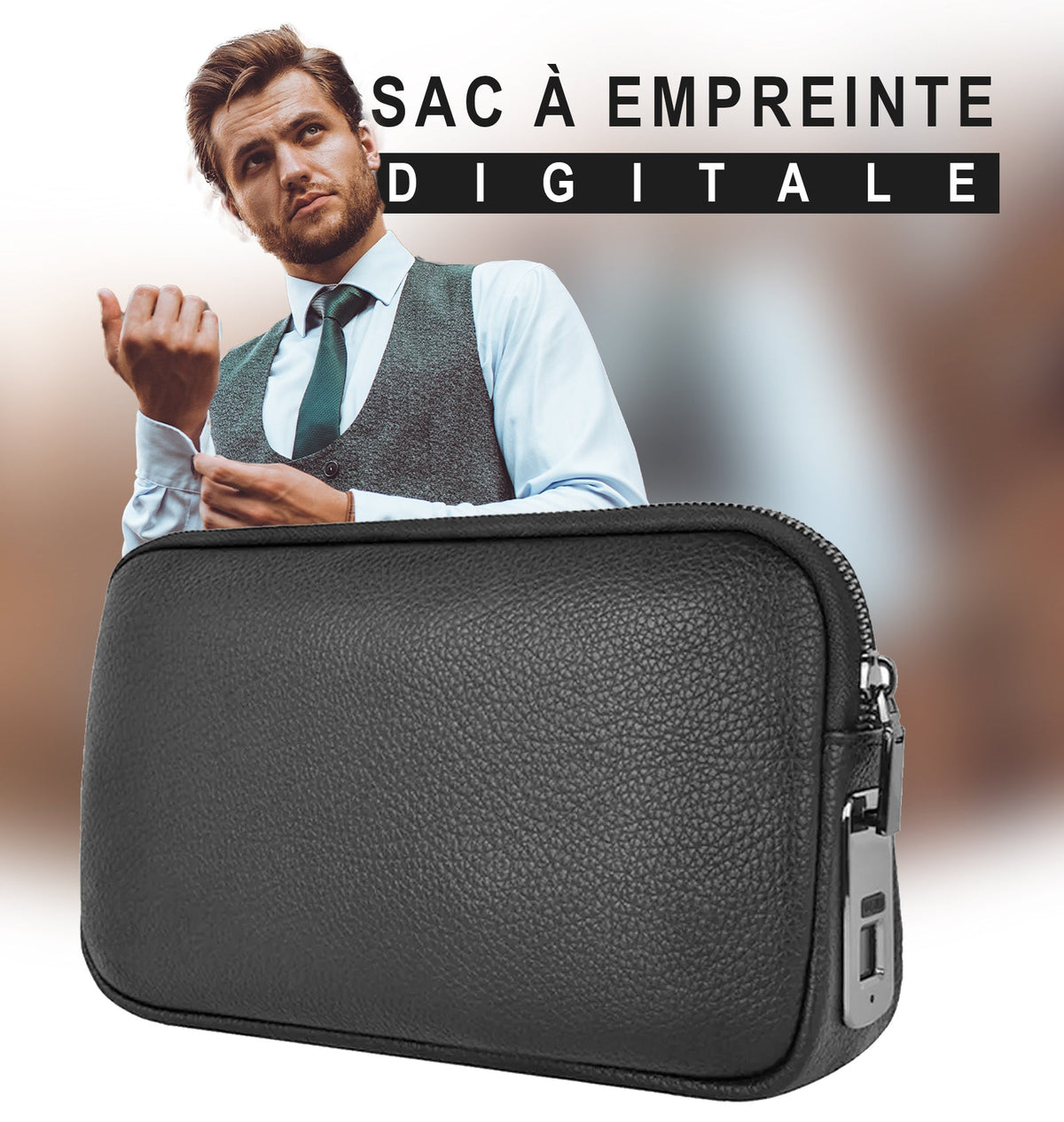 Sac à main en cuir avec serrure à empreinte digitale