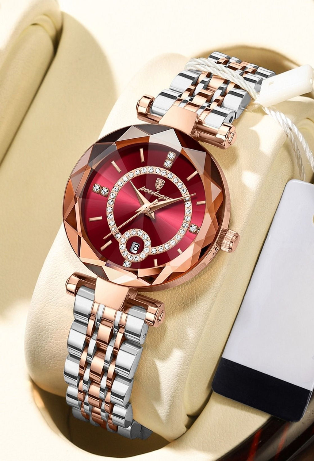 Montre de luxe imperméable et brillante en acier inoxydable pour femme