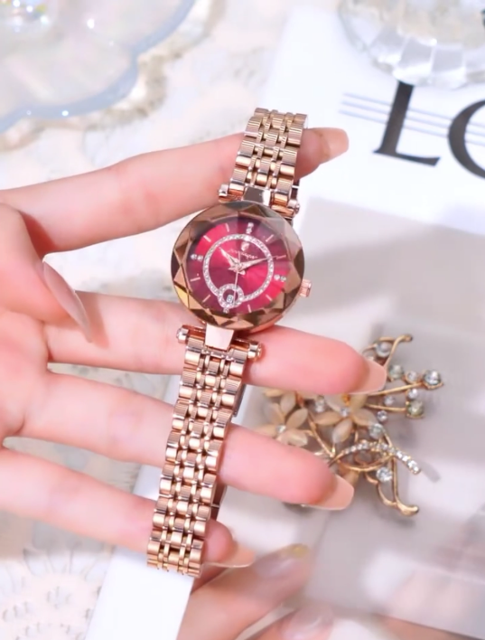 Montre de luxe imperméable et brillante en acier inoxydable pour femme