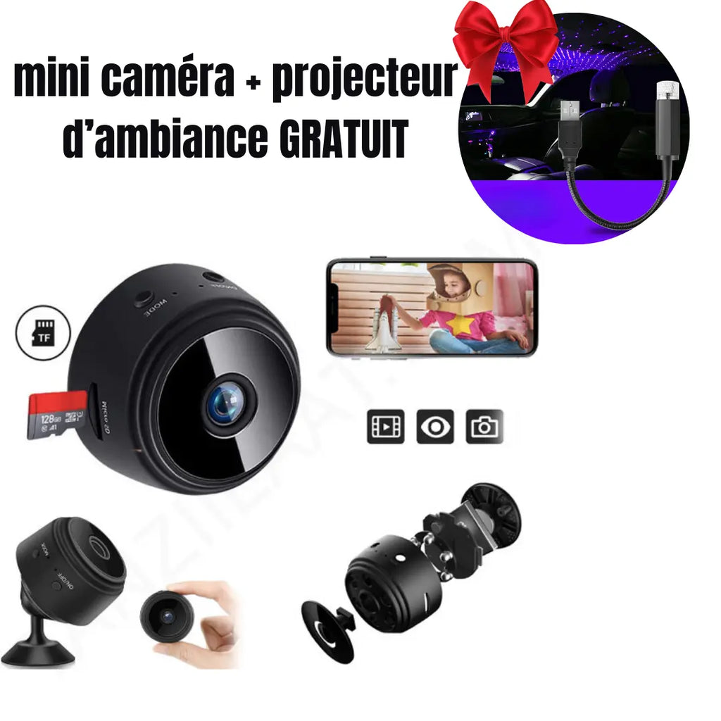 MINI CAMERA DE SURVEILLANCE+PROJECTEUR D'AMBIANCE GRATUIT