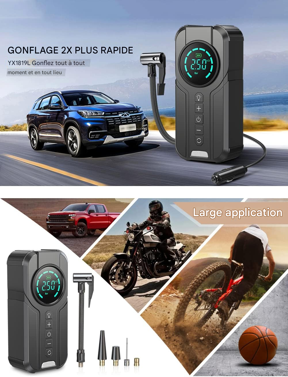 Pompe à air électrique pour gonfler les pneus, portable, 6000mAh,