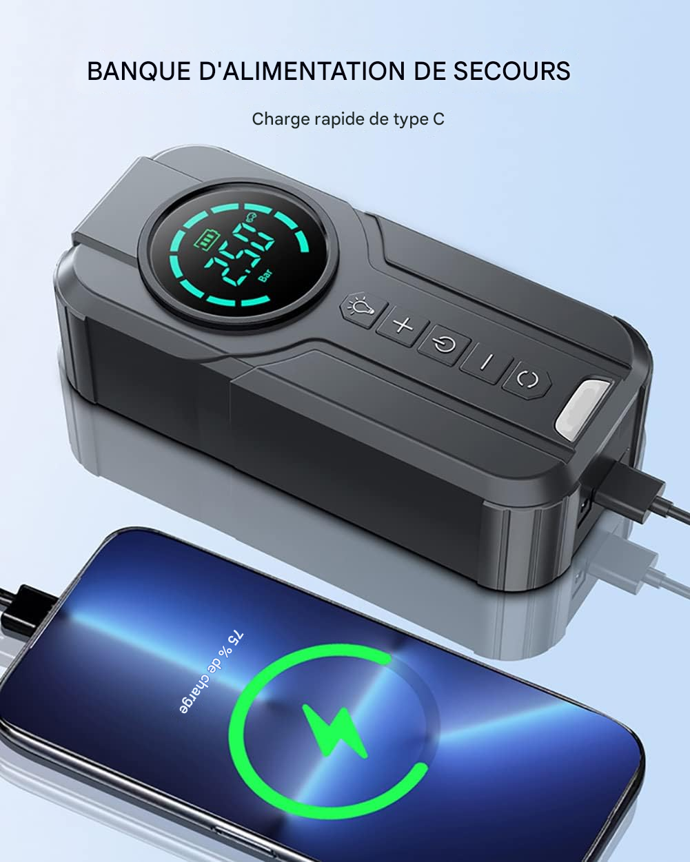 Pompe à air électrique pour gonfler les pneus, portable, 6000mAh,